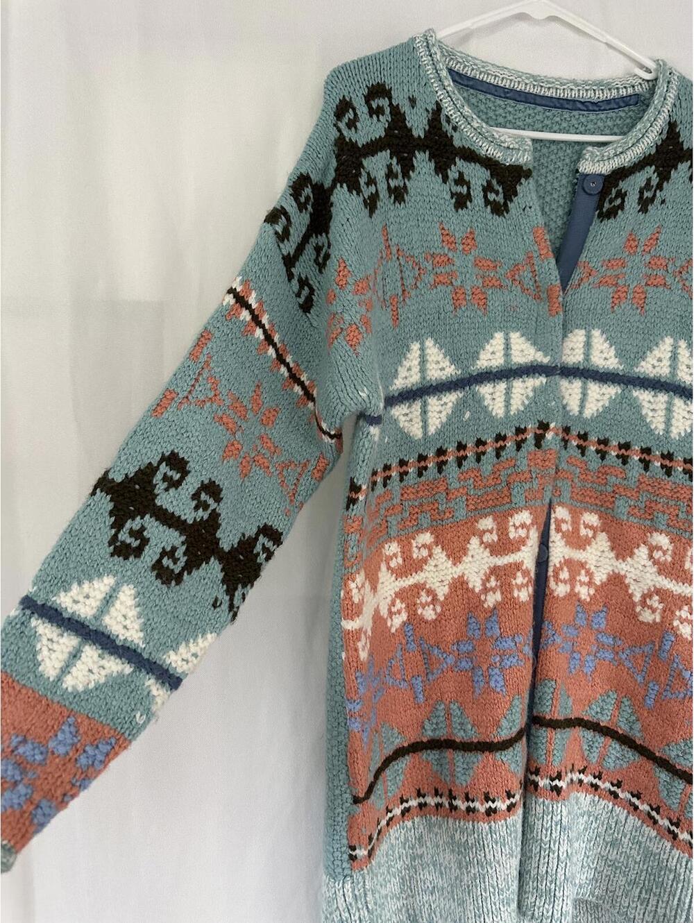 Sundance Knit blue pink Patterned western Cardigan jacket - Picture 3 of 6